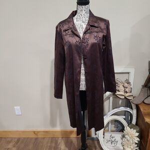 Vintage Brown Satiny Embroided Evening Jacket‎ Blazer Women SZ Small